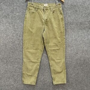 Quiksilver Corduroy Pants Women Size 29 Waist Faded Khaki Green High Rise Baggy‎